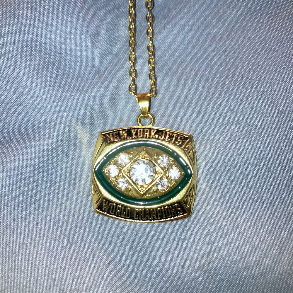Gold-Tone New York Jets Pendant Necklace - Green and Gold